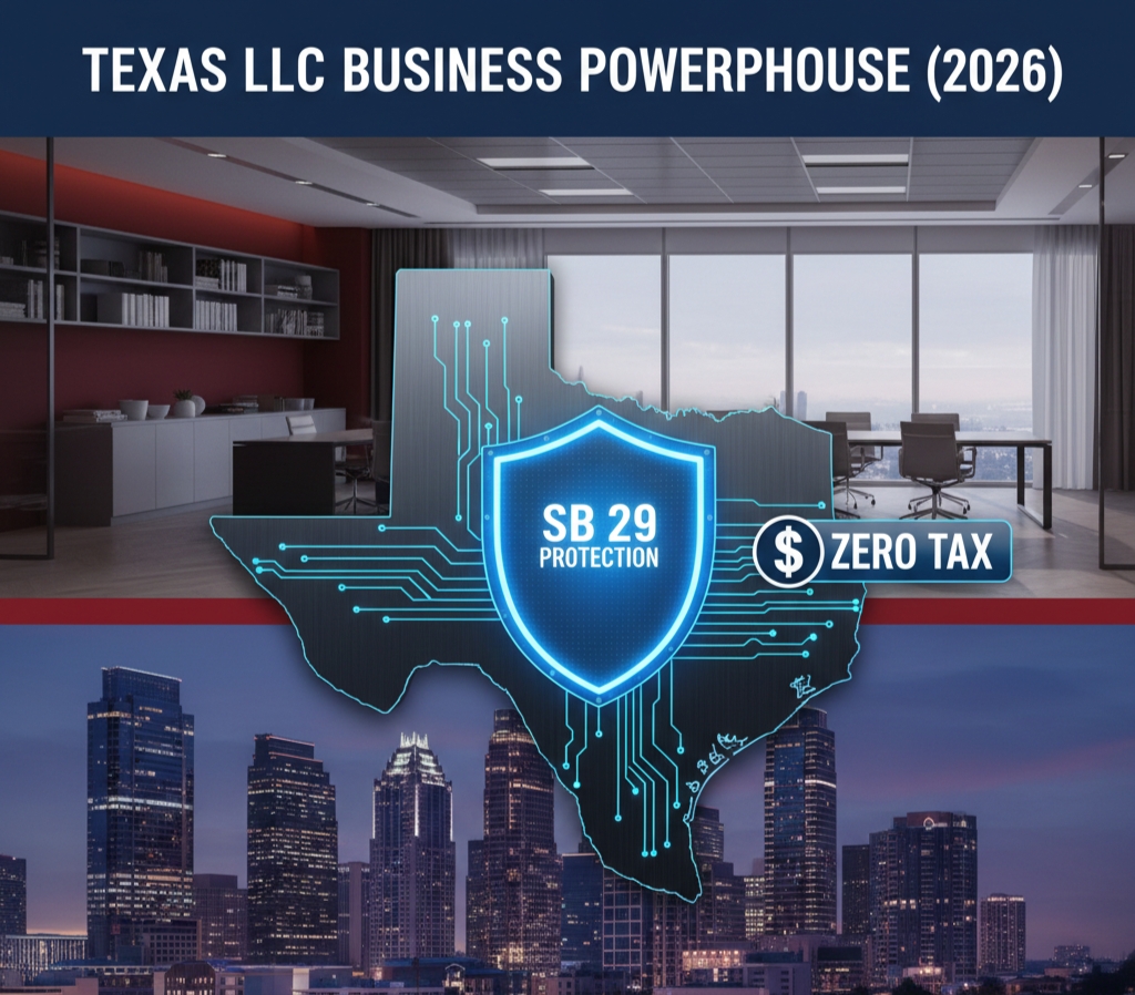 A 2026 guide to Texas LLC benefits, featuring the $2.65M tax threshold, zero state income tax, and new manager legal protections.