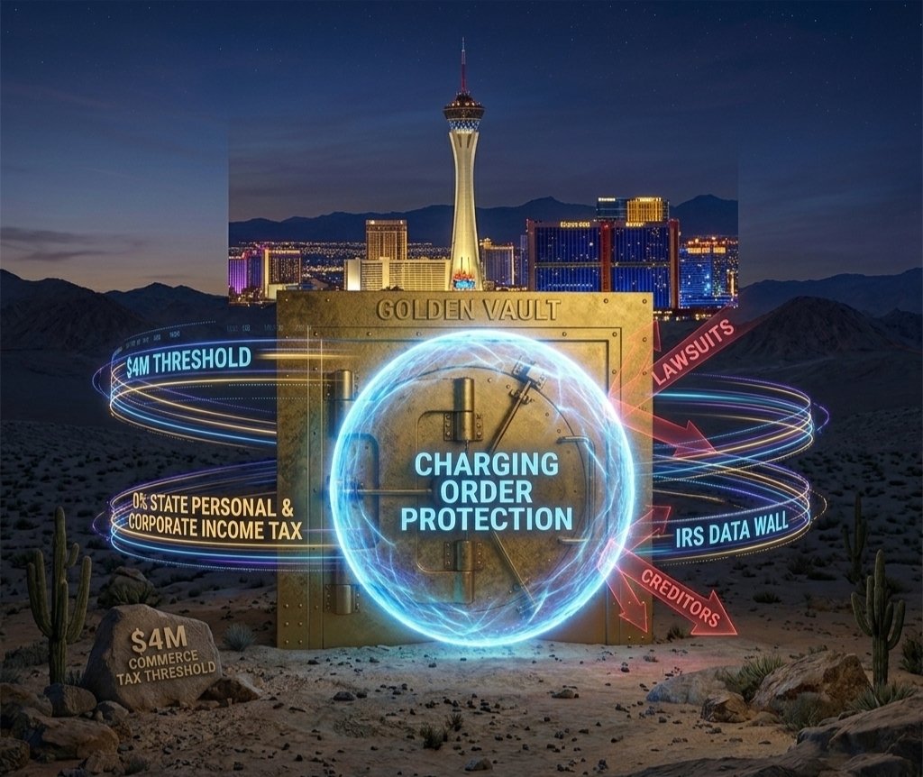 A 2026 guide to Nevada LLC benefits, highlighting its elite charging order protection, zero state taxes, and $425 initial setup cost.